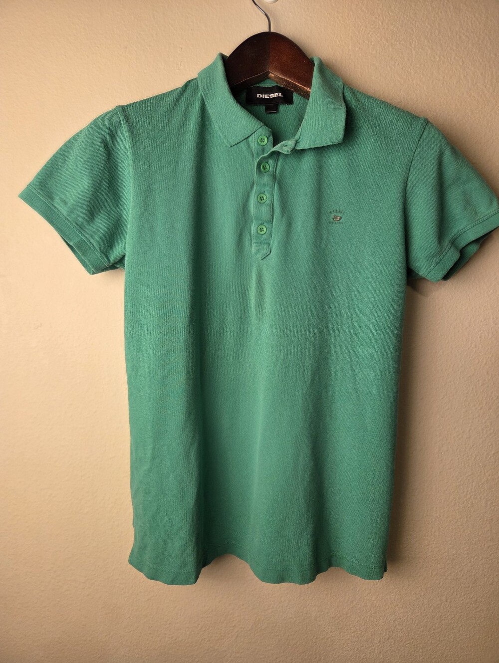 Diesel Men's Polo Shirt M Green Solid 4 Button Knit